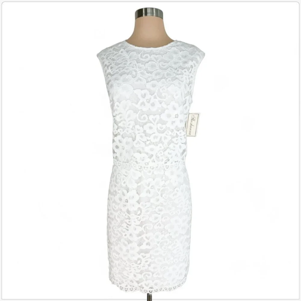 Shoshanna Lola White Lace Sleeveless Layered Waist Sheath Dress New NWT Size 8 - Picture 4 of 8